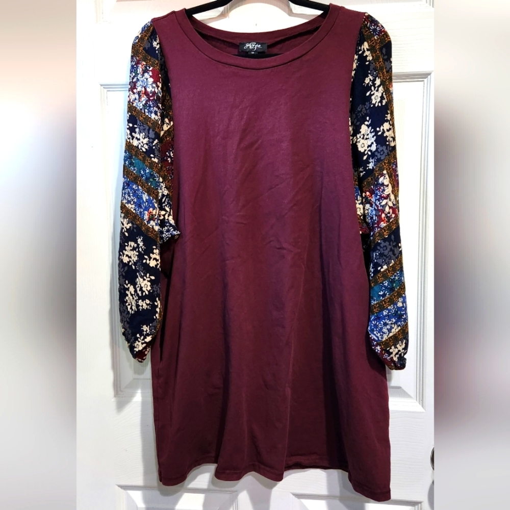 Gigio burgandy dress floral balloon sleeves women's size Medium